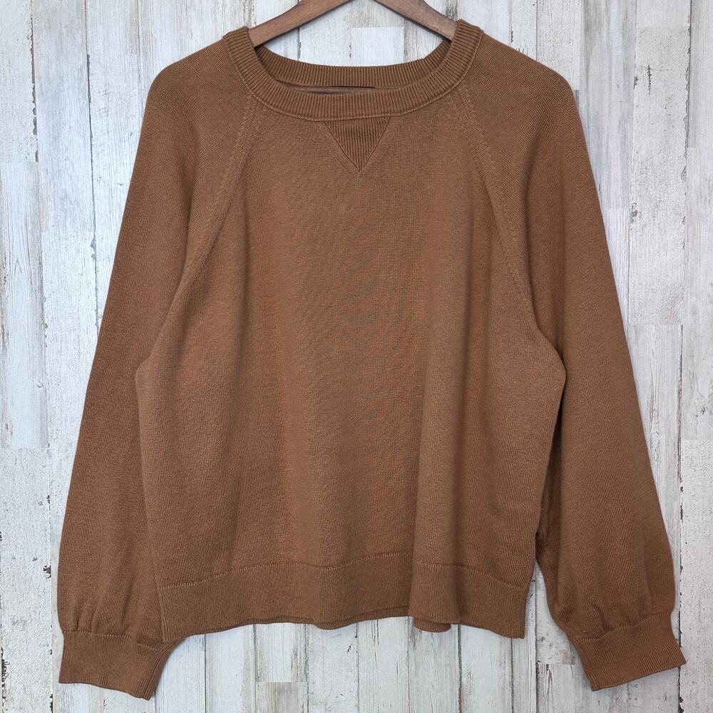 J Crew Cotton Cashmere Crew Sweater XL Camel Brown Oversized Loungewear Cozy EUC